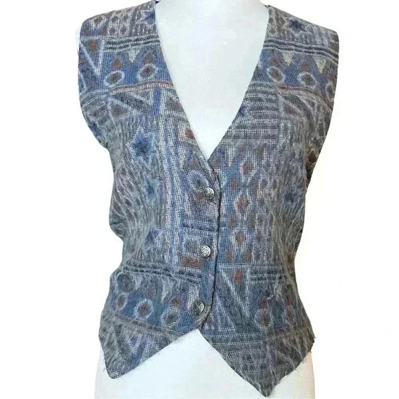 Vintage 90s Western Boho Blue Geometric Pattern Vest. Made in the USA. Size M L - Picture 7 of 11